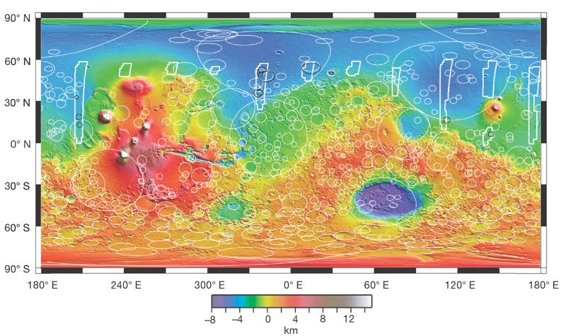 Profil topographique de la surface de Mars