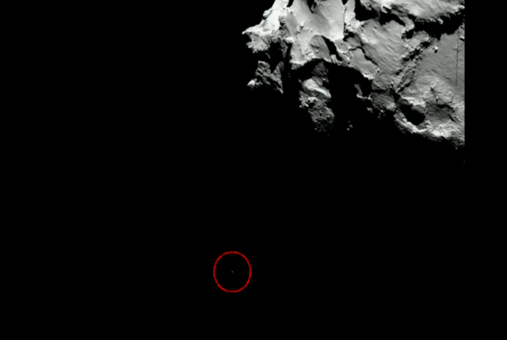 Module d'atterrissage Philae en arrière-plan de la comète