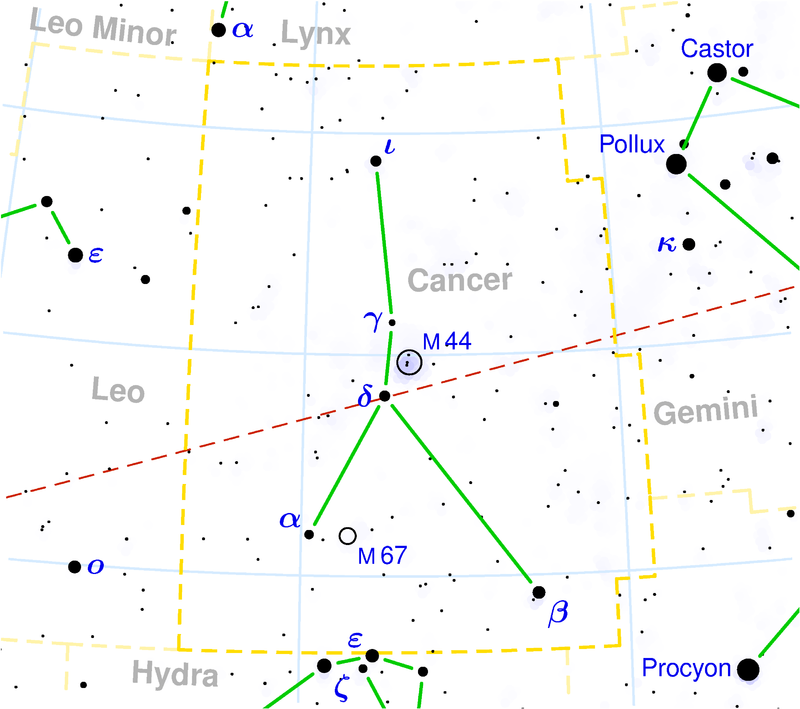 Position de Messier 67 dans la constellation du Cancer