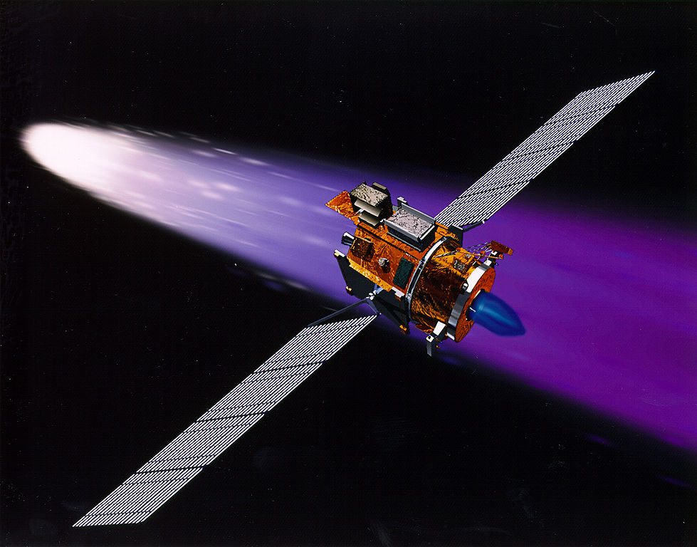 Le vaisseau spatial Deep Space 1 sur fond de comète Borelli
