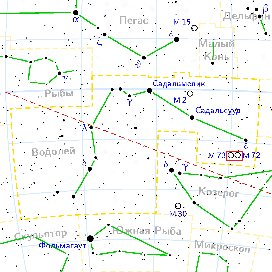 Position de l'amas Messier 73 dans la constellation du Verseau