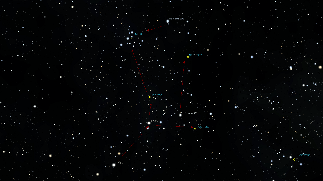 Position de l'amas M39 par rapport aux objets les plus proches