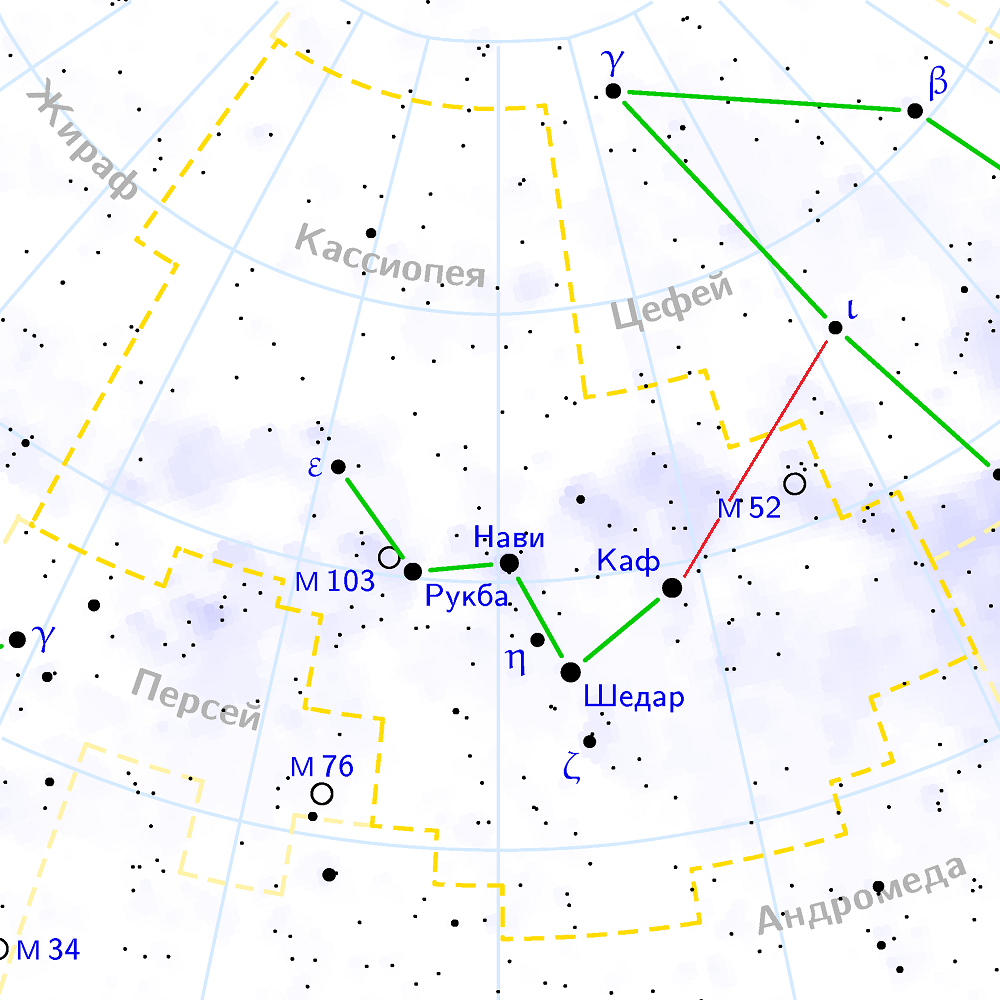 Position de M52 dans la constellation de Cassiopée