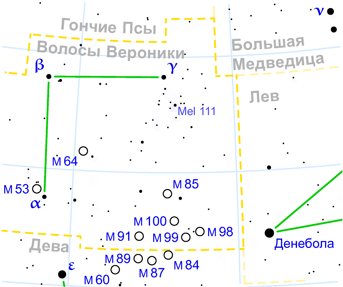 Position de l'amas M53 dans la constellation de la Chevelure de Véronique