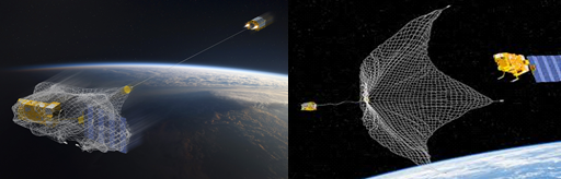 Vaisseaux spatiaux équipés de filets ou de manipulateurs pour collecter les débris spatiaux