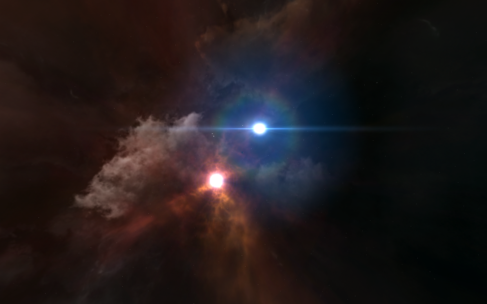 Système stellaire binaire (bleu - étoile Wolf-Raye) 