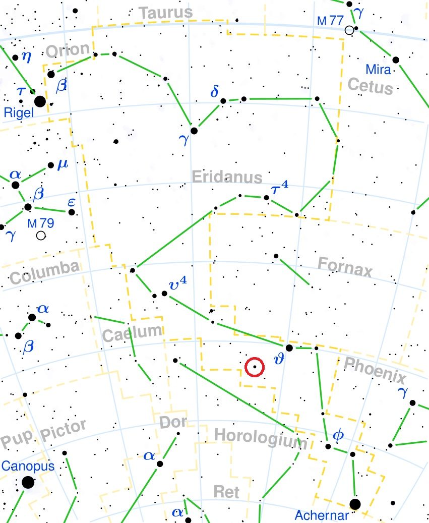 Position de l'étoile 82 Eridanus dans la constellation Eridanus