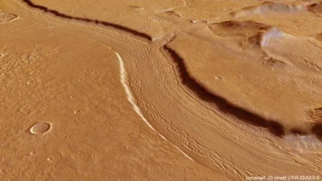 Photo de la région de Reull Vallis prise par Mars Express