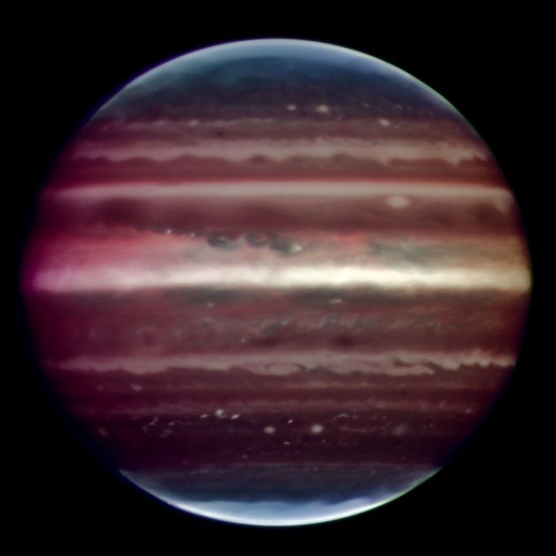 Image infrarouge de Jupiter obtenue avec le télescope VLT.