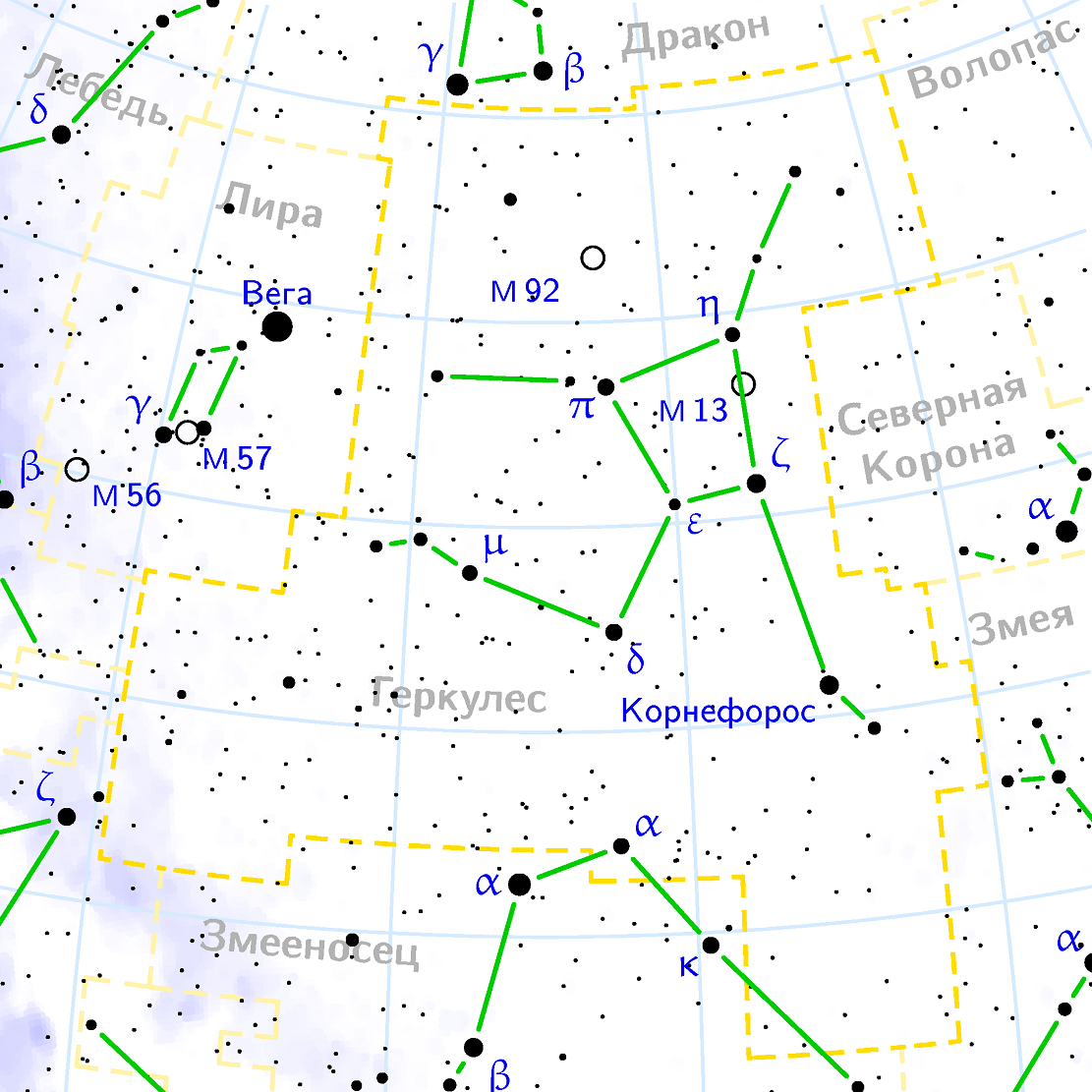 Position de l'amas M92 dans la constellation d'Hercule