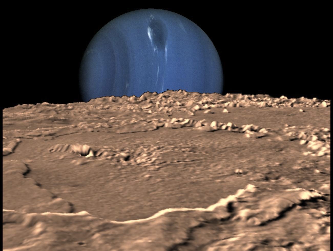 Neptune vue de la surface de Triton en rendu d'artiste