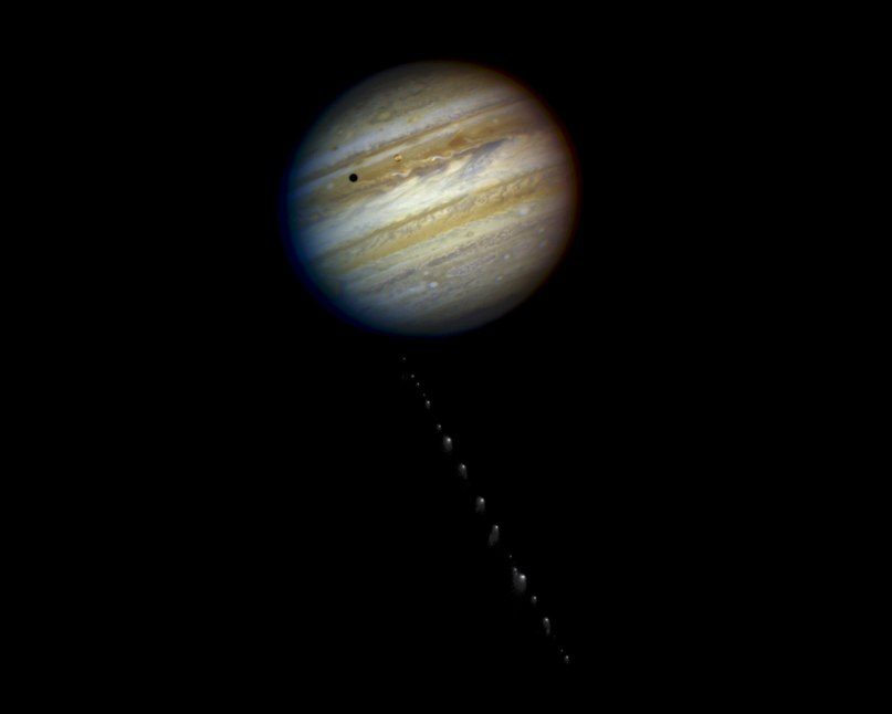 Image composite de fragments de comète et de Jupiter