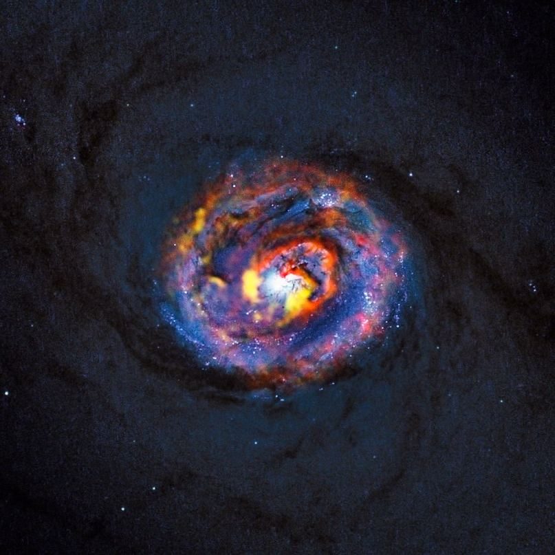 Vue composite de la galaxie NGC 1433 avec un trou noir en son centre.