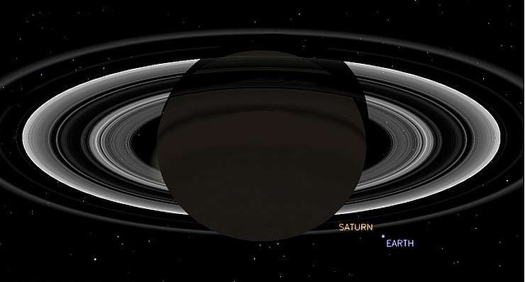 Une simulation informatique de la position de Saturne au moment de la photo.