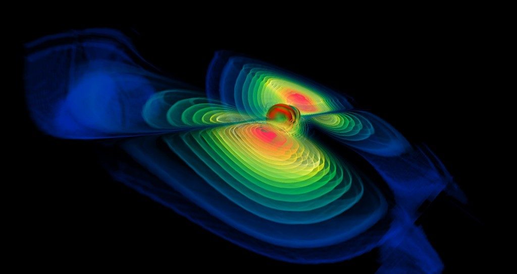 Simulation informatique des ondes issues de la collision de deux trous noirs