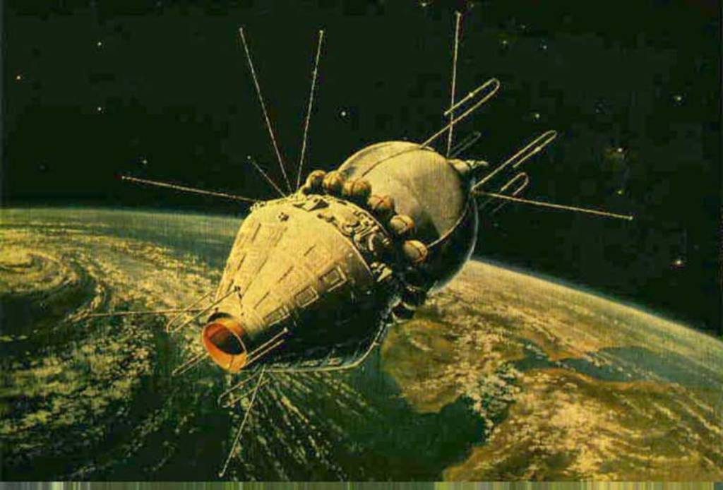 Vue d'artiste du vaisseau spatial Vostok-1 en orbite