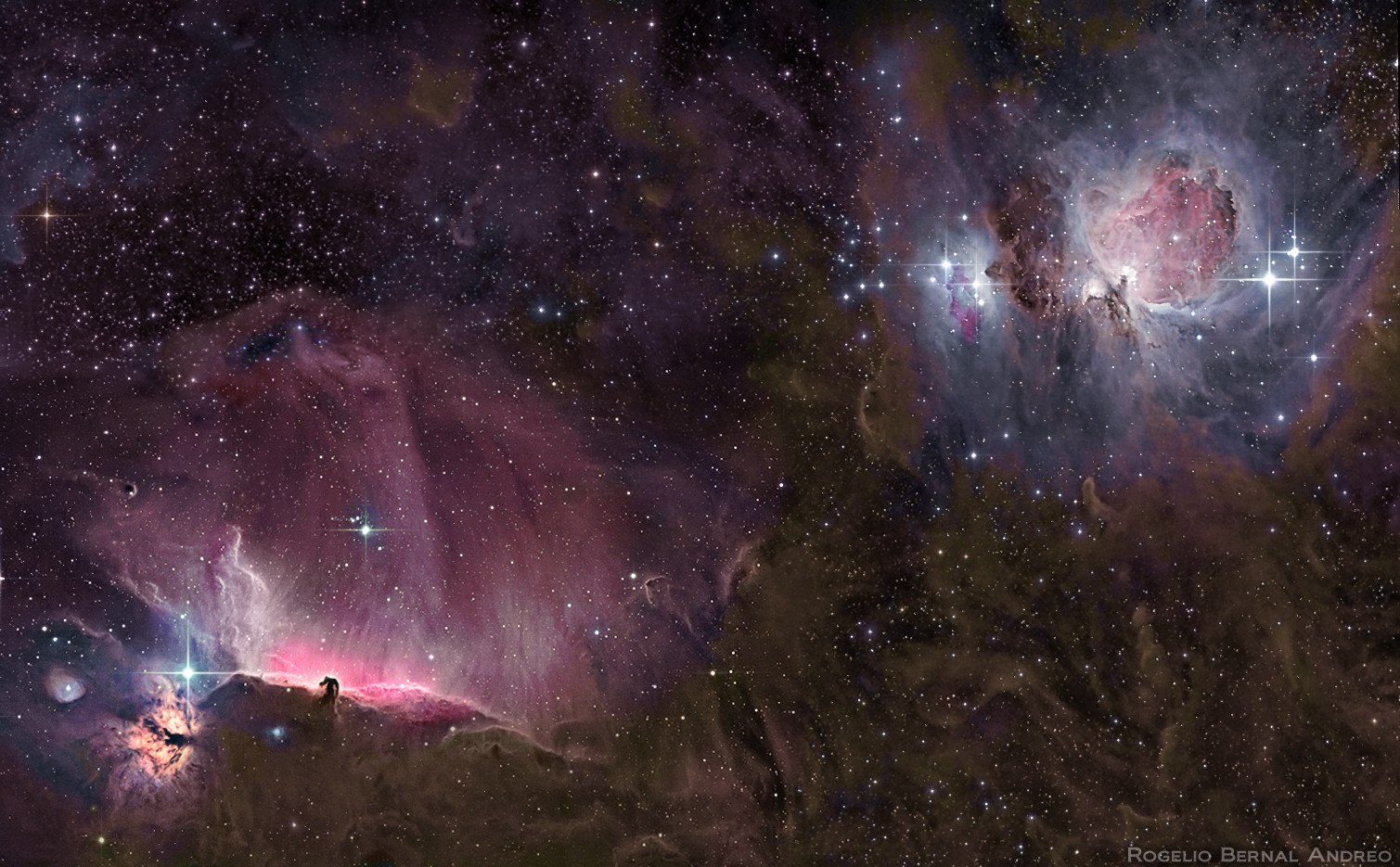 Poussière cosmique et nébuleuses dans la ceinture d'Orion