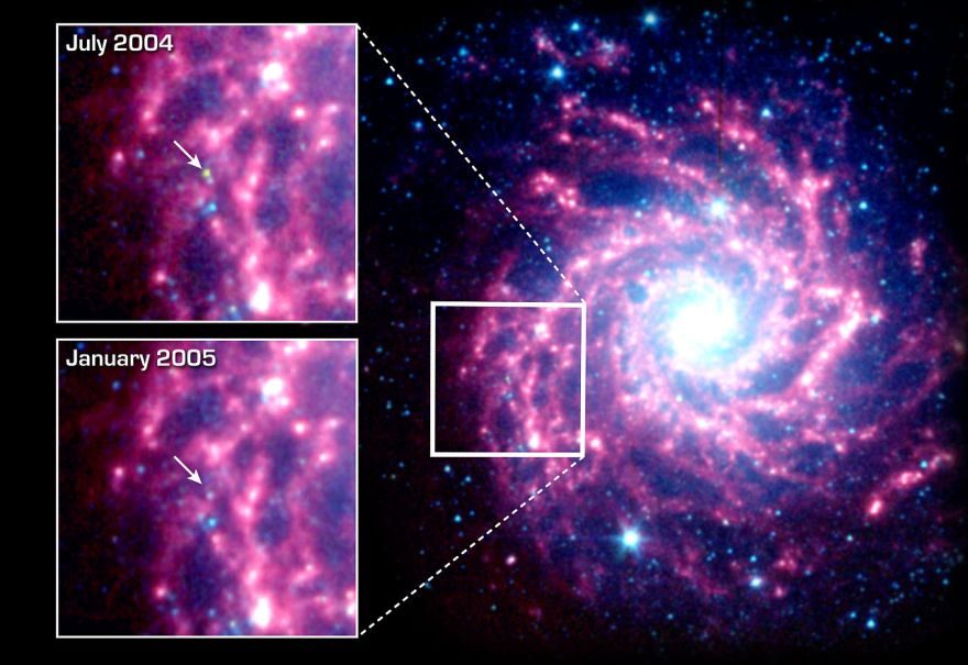 La position de la supernova SN 2003gd dans la galaxie Messier 74