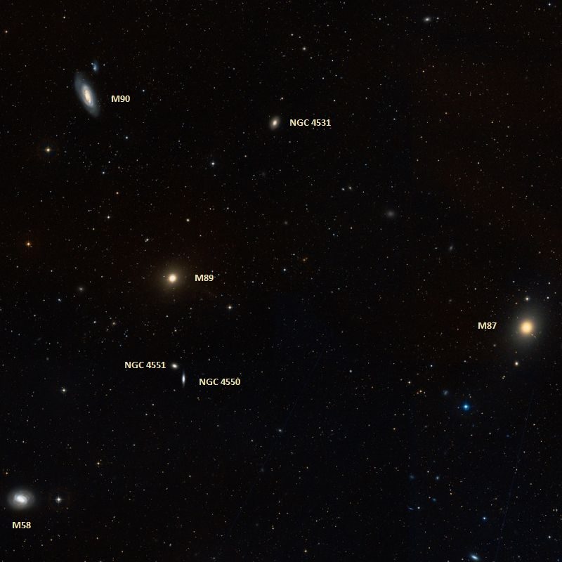 Position de la galaxie M90 dans l'amas de la Vierge