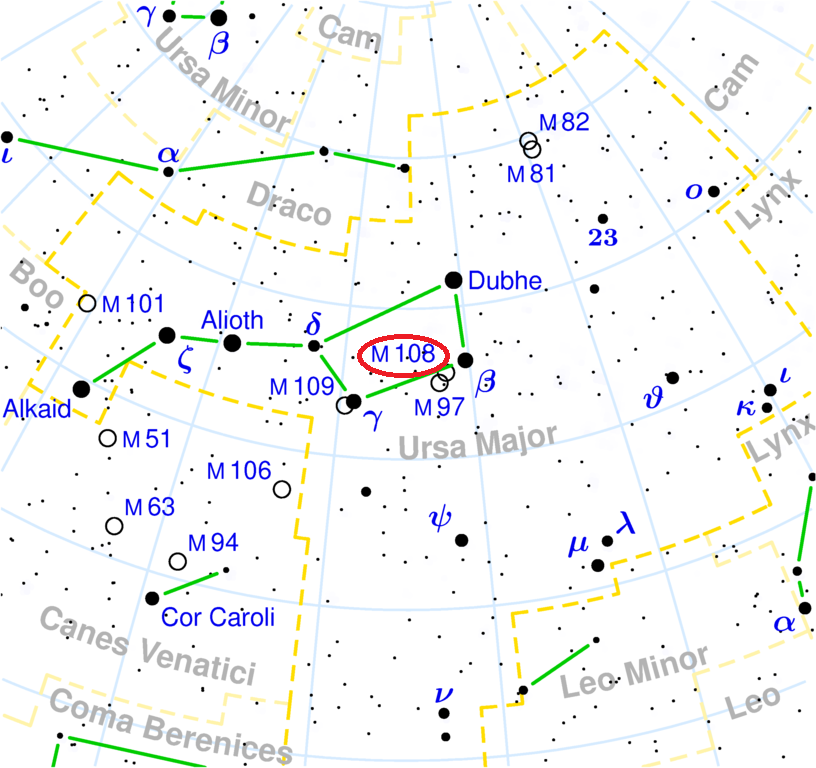 Position de la galaxie M108 dans la Grande Ourse