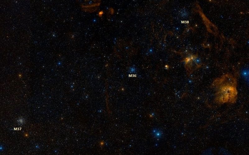 Localisation réciproque des amas M36, M37 et M38