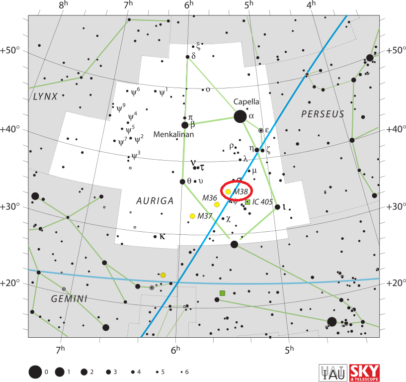L'amas de Messier 38 dans la constellation de l'Ascendant