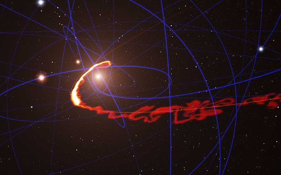 Simulation d'un nuage de gaz déchiré par un trou noir au centre de la Voie lactée