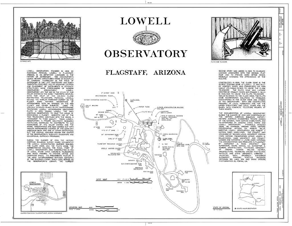 Plan général de l'Observatoire Lowell à Flagstaff, 1994.