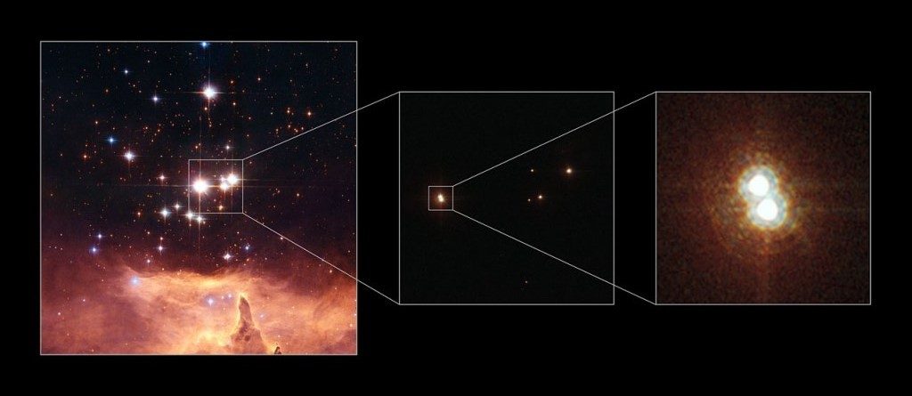 La plus grande étoile se trouve dans la nébuleuse d'émission NGC 6357