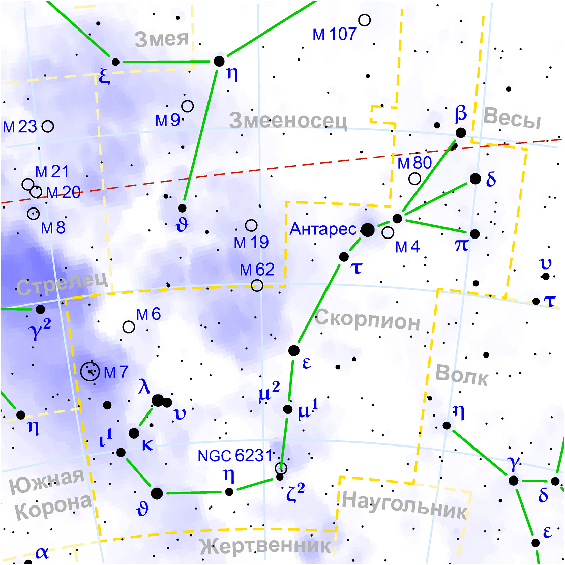 Position de l'amas globulaire Messier 80 dans la constellation du Scorpion