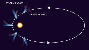 Schéma de la séparation des queues de comète