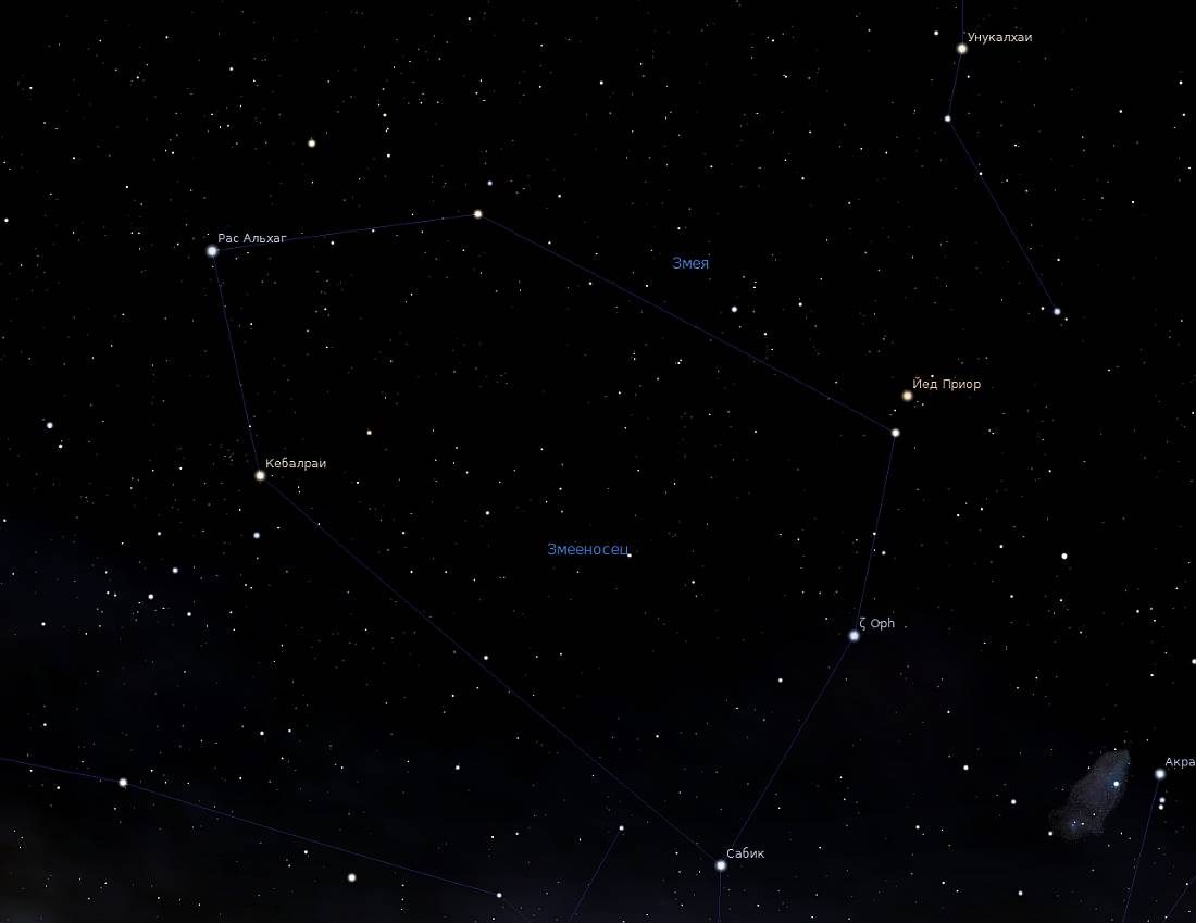 Position de l'étoile Ras Alhage dans la constellation du Serpentaire