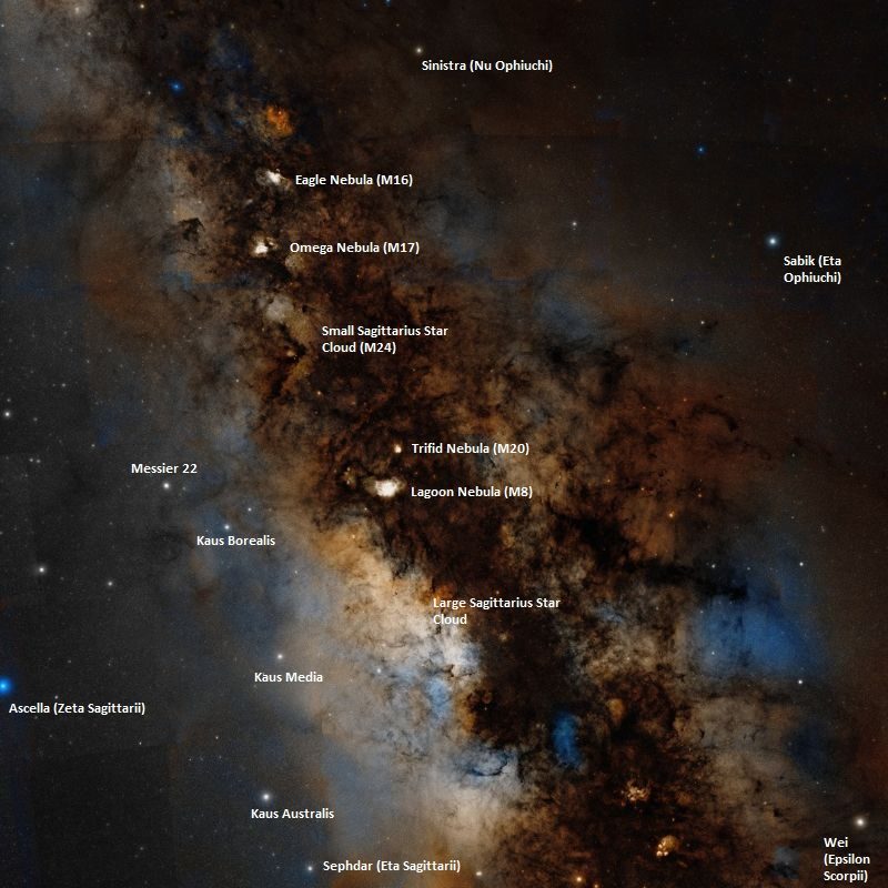 Nuage d'étoiles du Sagittaire M24 et ses voisins