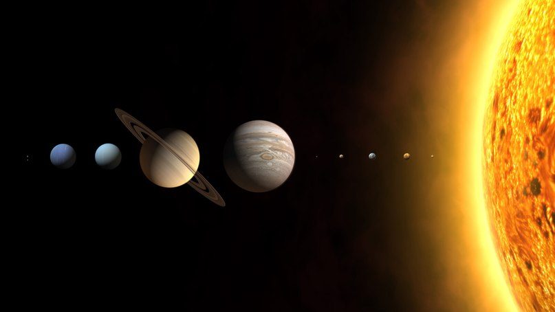 Le système solaire simplifié, pas à l'échelle 