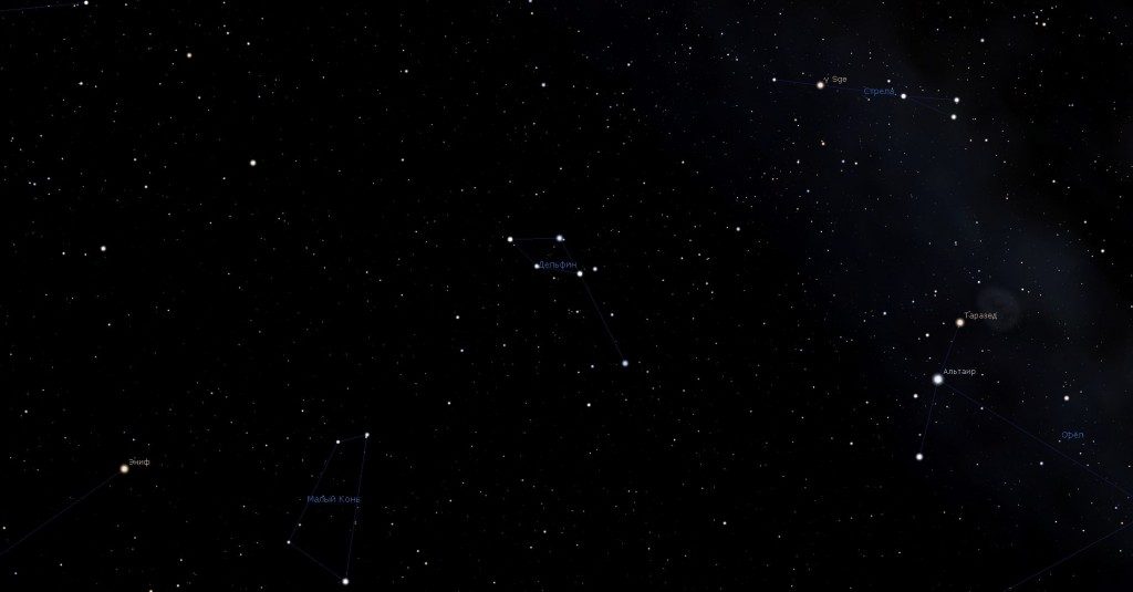 Constellation du Dauphin, vue dans le programme du planétarium Stellarium