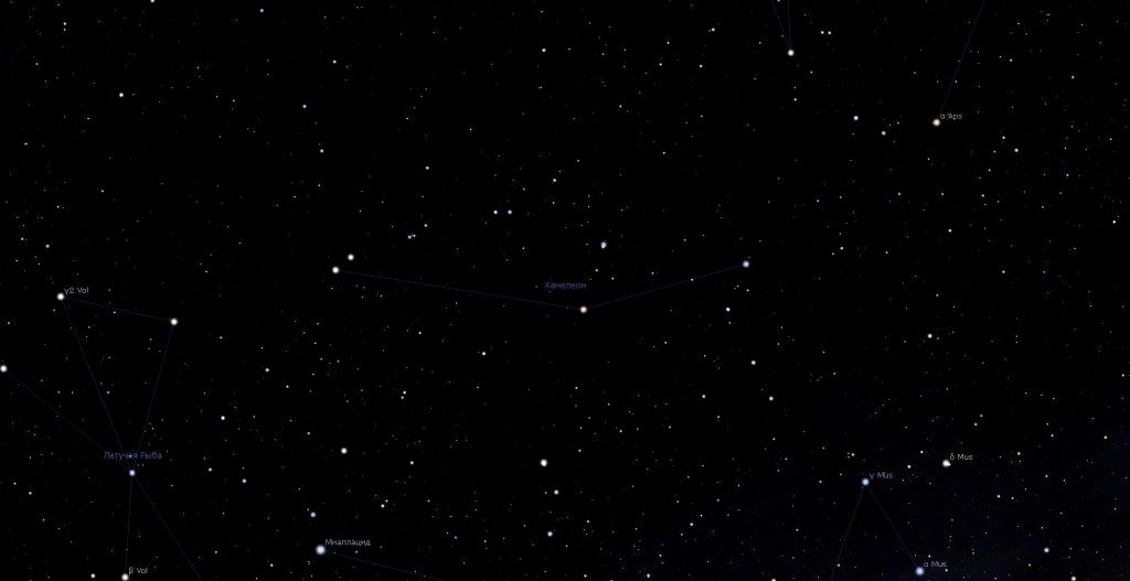 Constellation du Caméléon, vue dans le programme du planétarium Stellarium
