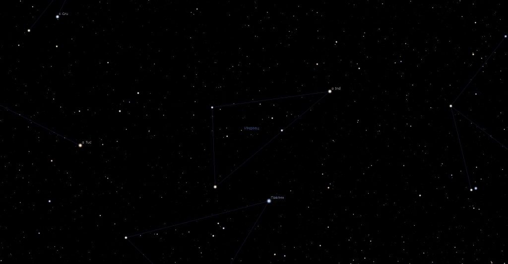 Constellation de l'Indien, vue dans le programme du planétarium Stellarium