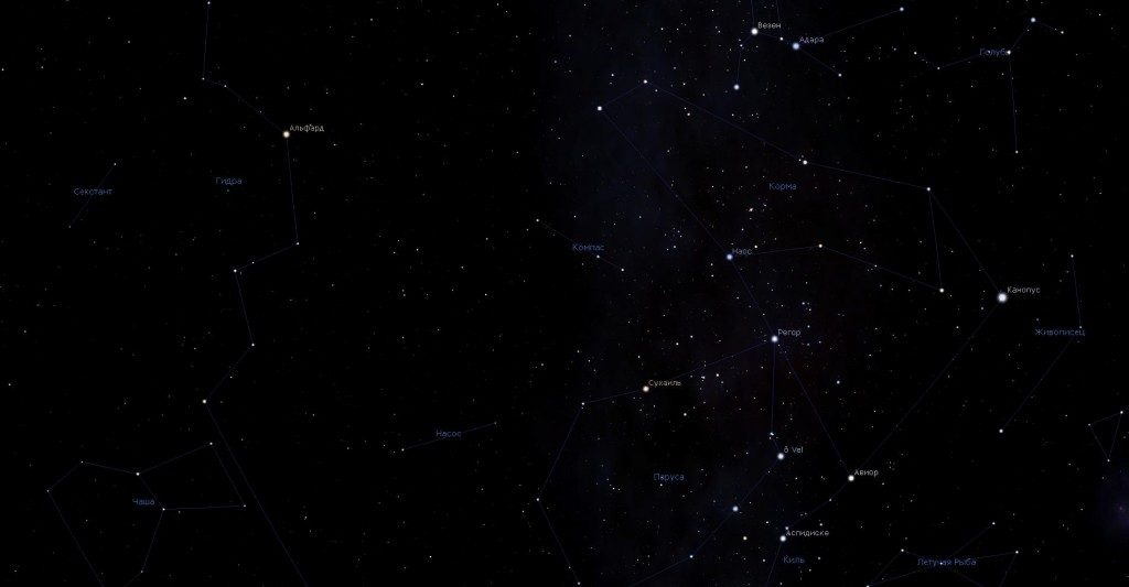 Constellation de la boussole, vue dans le programme de planétarium Stellarium