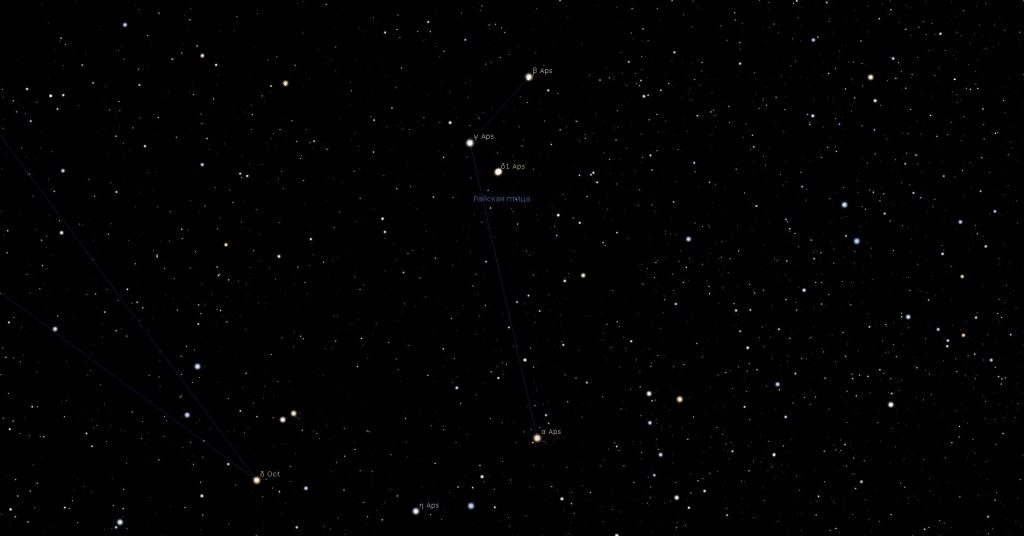 Constellation de l'Oiseau de Paradis, vue dans le programme du planétarium Stellarium