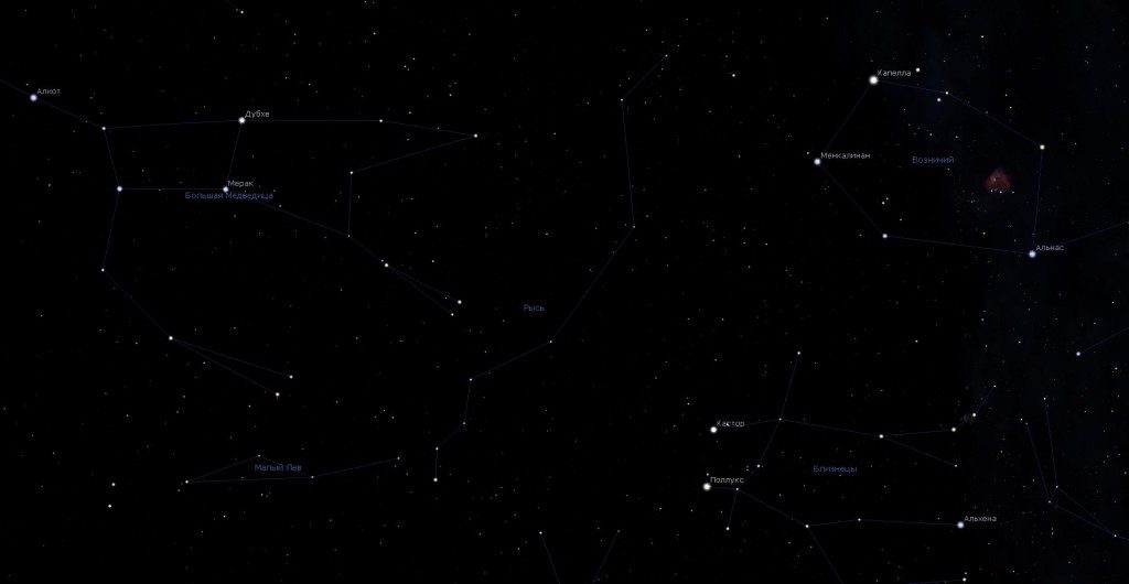 Constellation Lynx, vue dans le programme du planétarium Stellarium