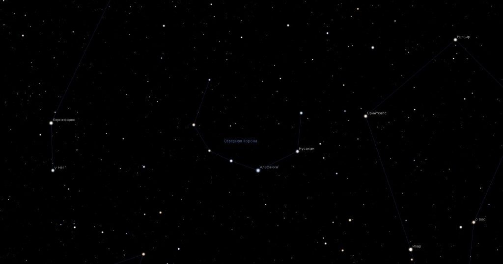 Constellation de la Couronne Nord, vue dans le programme du planétarium Stellarium