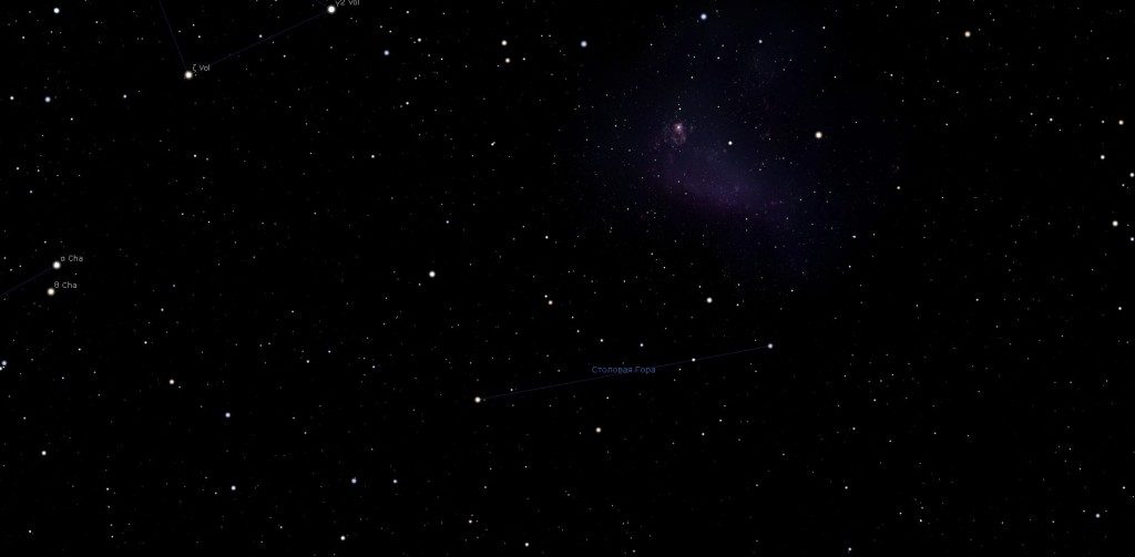 La constellation de la Montagne de la Table, vue dans le programme du planétarium Stellarium