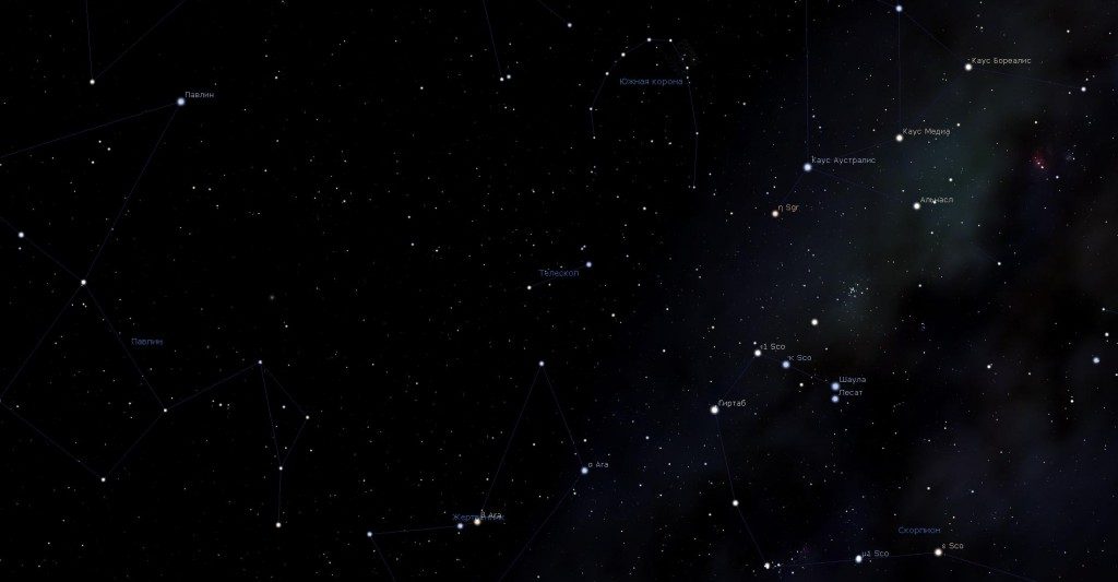 Constellation Telescope, vue dans le programme de planétarium Stellarium