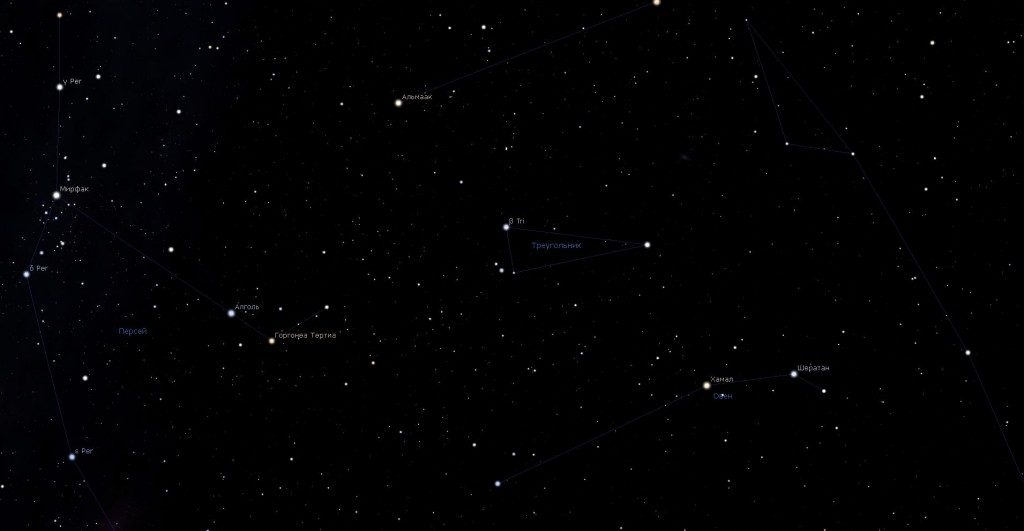 Constellation du Triangle, vue dans le programme du planétarium Stellarium