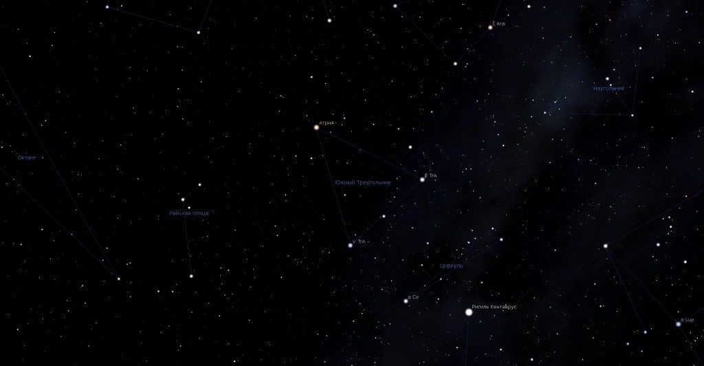 Constellation du Triangle austral, vue dans le programme de planétarium Stellarium