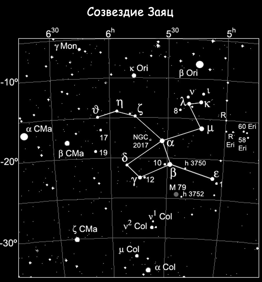 Position de l'objet Messier 79 dans la constellation du Lièvre