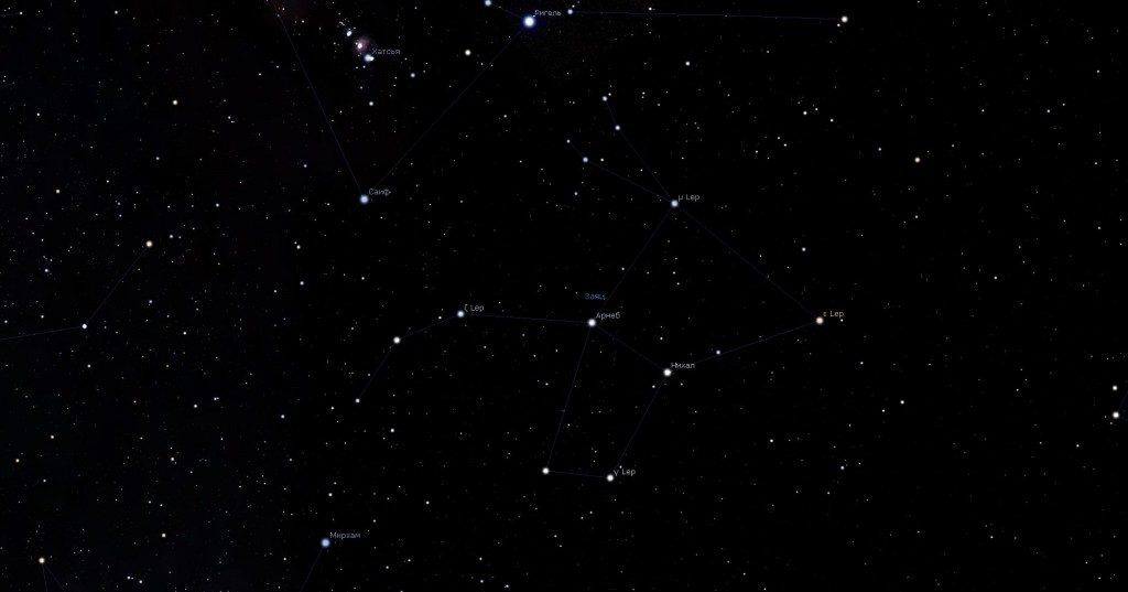 Constellation du Lièvre, vue dans le programme du planétarium Stellarium