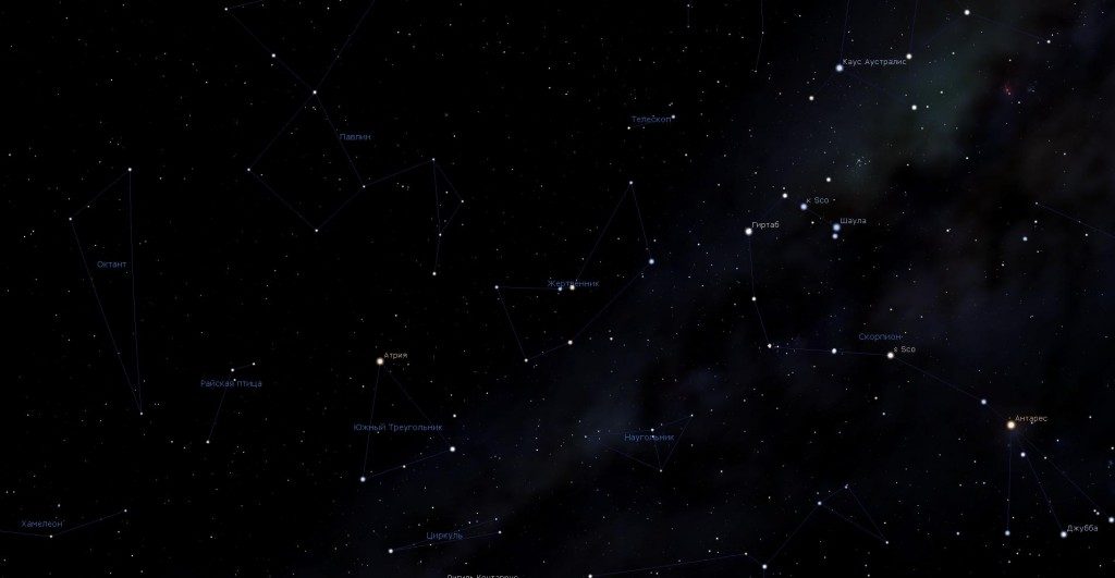 Constellation Sacrilege, vue dans le programme de planétarium Stellarium