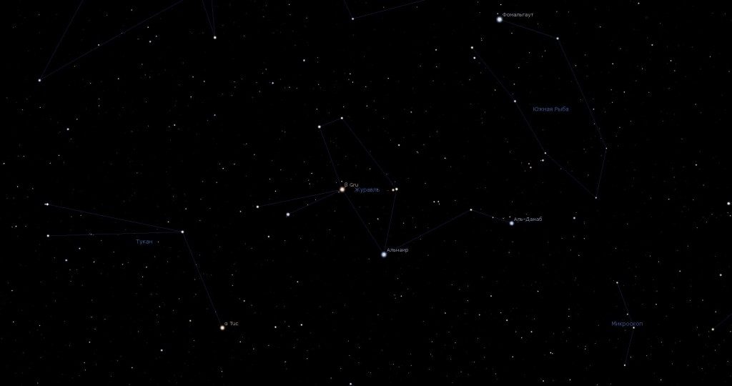 Constellation de la Grue, vue dans le programme du planétarium Stellarium