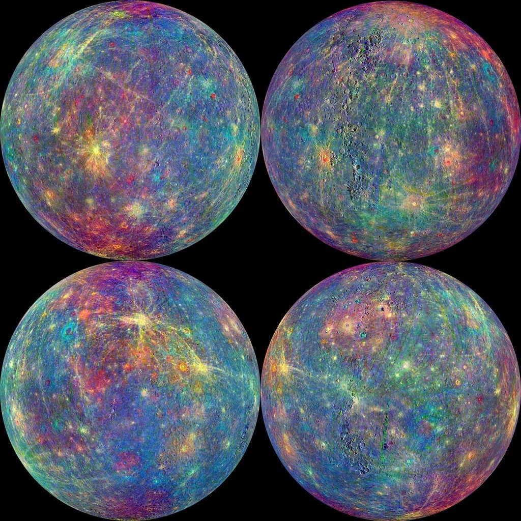 Carte spectrale de Mercure obtenue à partir des données MASCS de la sonde MESSENGER.